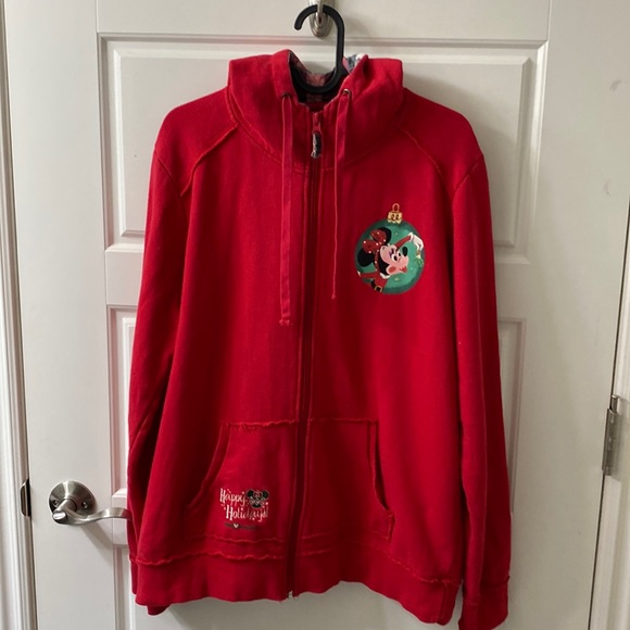 Disney Parks Christmas Minnie Mouse full zip hoodie red Walt Disney World XL - Picture 2 of 7
